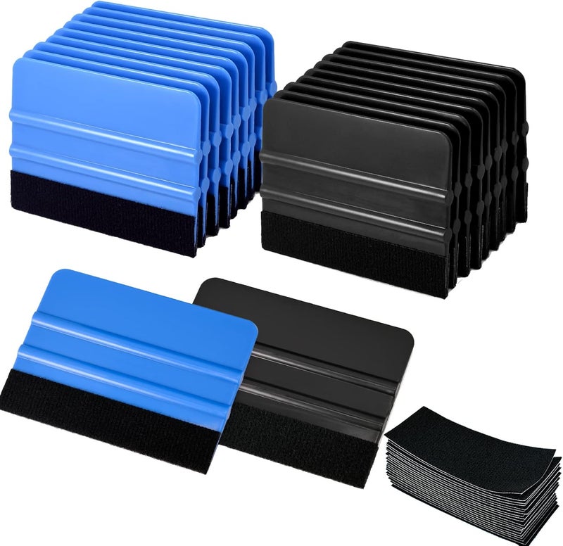 Gomake 20 Pack Vinyl Squeegee with 20PCS Felt Fabric for Tint Film Decal Squeegee Application Tool Vinyl Wrap Installation Wallpaper Smooth Tool (Black and Blue, 20) - Image 1